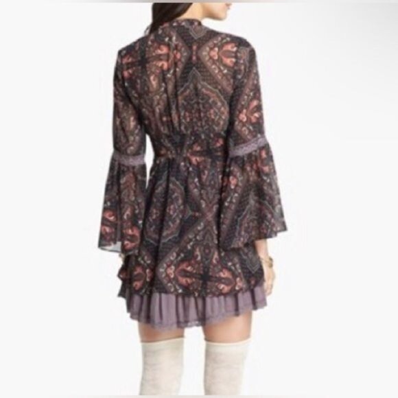 Free People Bell Sleeve Empire Waist Paisley Print Mini Dress - Picture 6 of 11